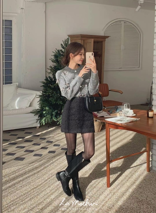 素色毛毛裙